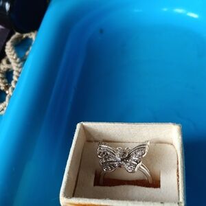 Diamond Accent Sterling Silver Butterfly Ring Size 8